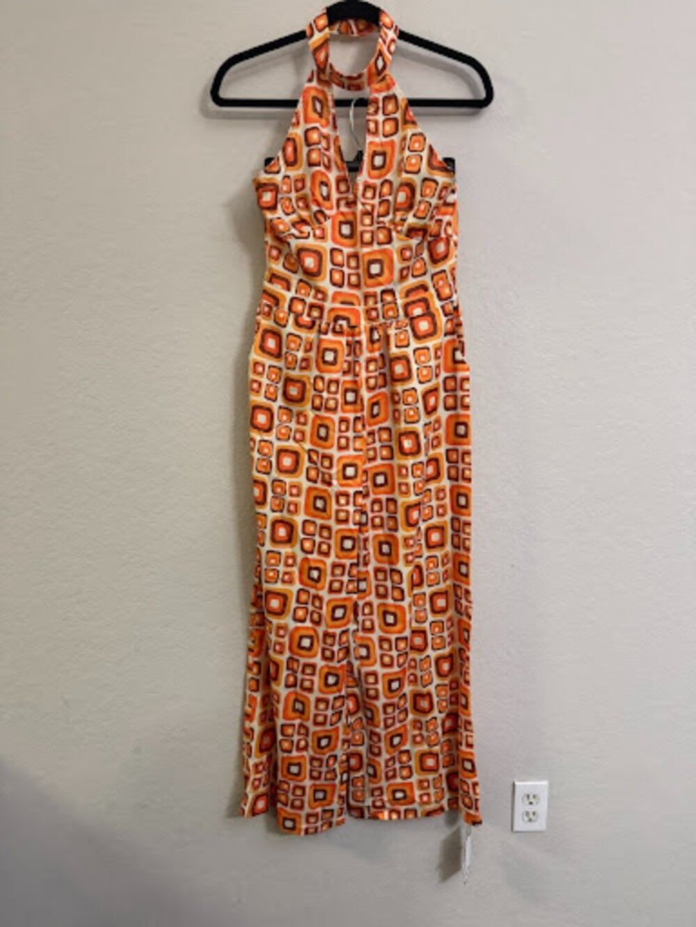 Retro Stage Orange 1970s Geometric Halter Jumpsuit NWT Medium - Picture 5 of 5